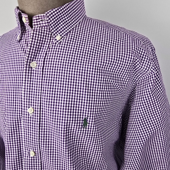 Ralph Lauren Purple Gingham Check Long Sleeve Button Down Shirt Mens XXL Classic - Picture 1 of 7